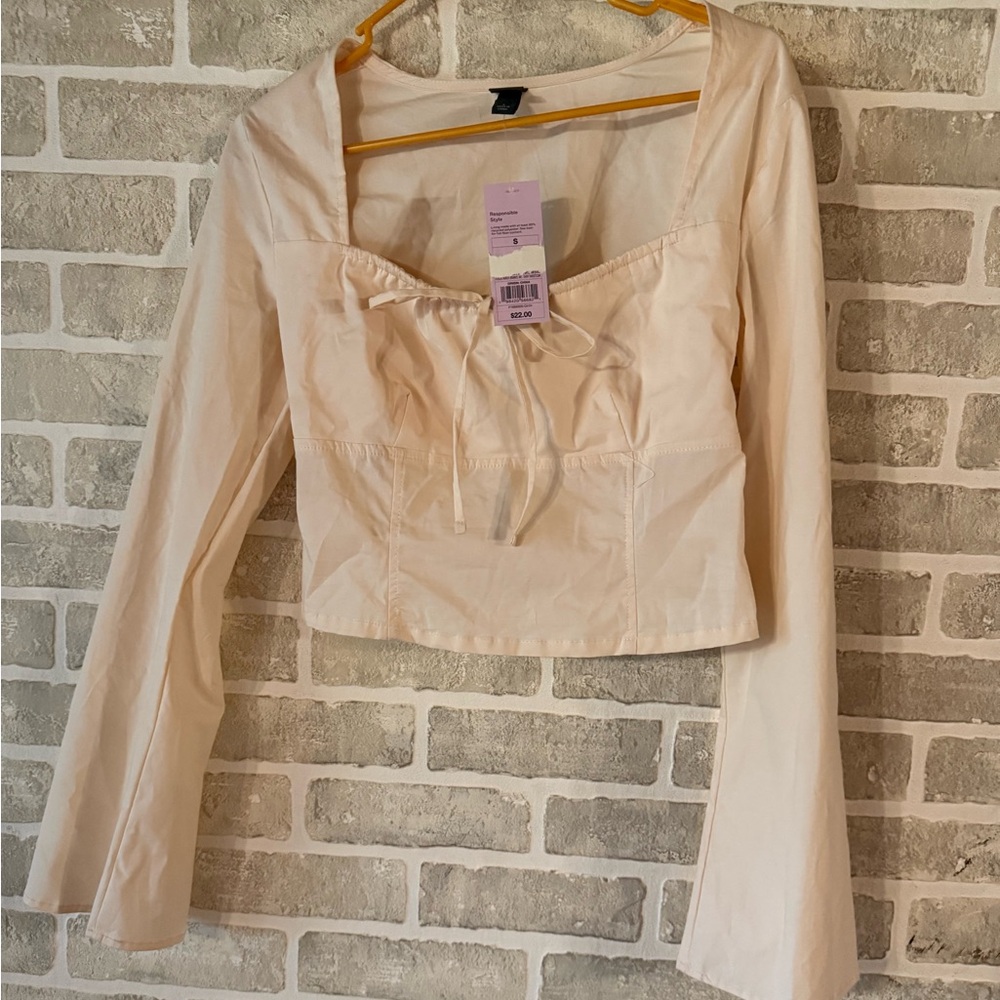 Wild Fable Cream Blouse with Tie Detail